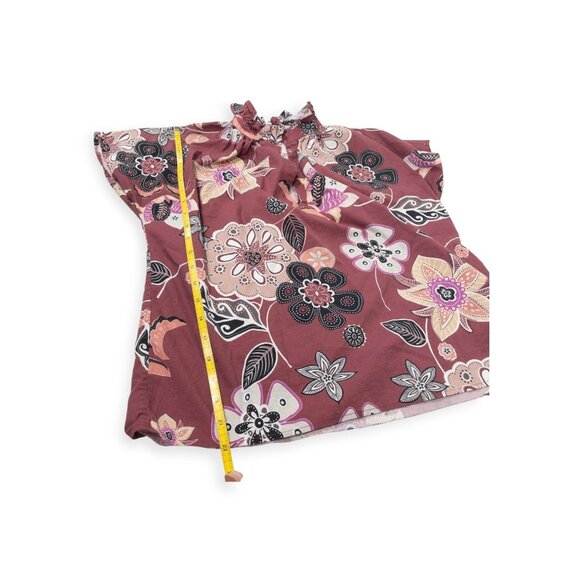 Never A Wallflower Vicki Short Sleeve Top Floral Print SZ S Ruffle Neck 100% Cot - Picture 6 of 12